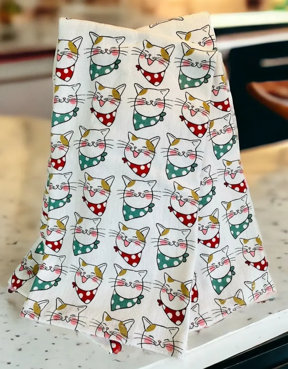 NWT Bandana Cat Lover Kitten Orange Cats Polka Dots Kitchen 2 Piece Towel Set